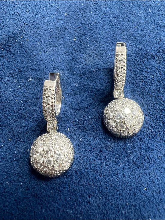 Jewelry - White Gold Diamond Pavé Ball Drop Earrings